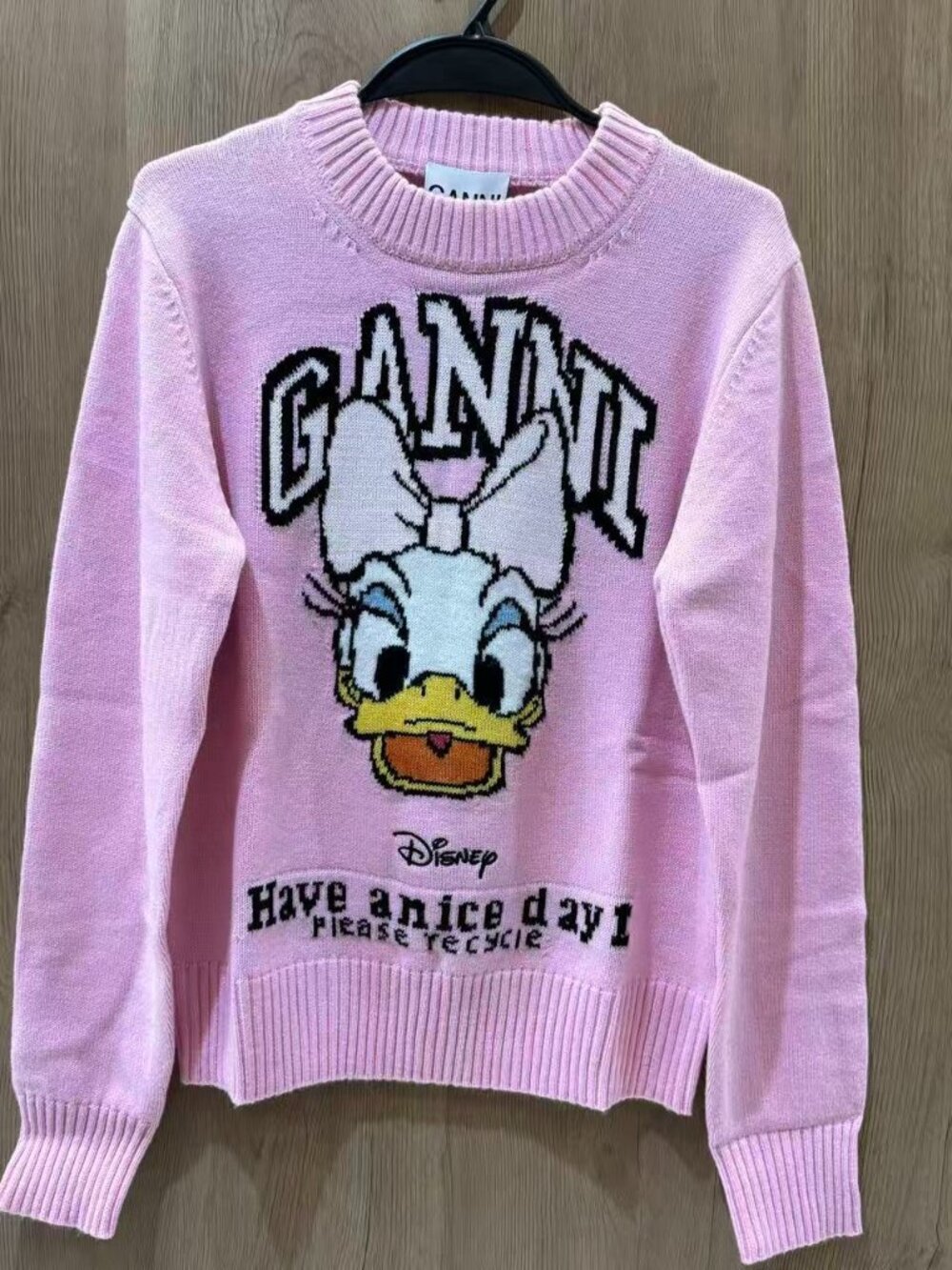 Ganni x Disney Daisy Duck Pink Crewneck Knit Sweater